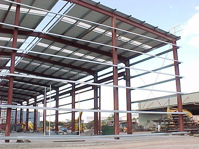 Steel workshop frame and purlins nearing completion
