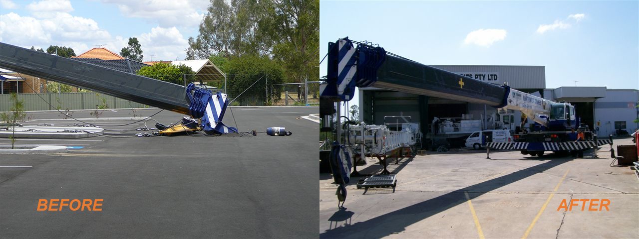 Crane boom repair in progress